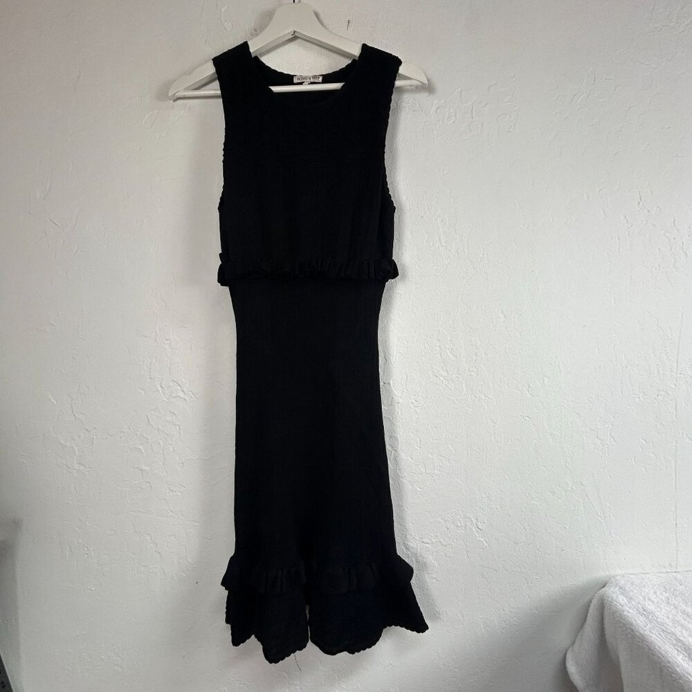 Ronny Kobo Women's Black Nova Dress Large Stretchy Knitted Ruffle Sleeveless